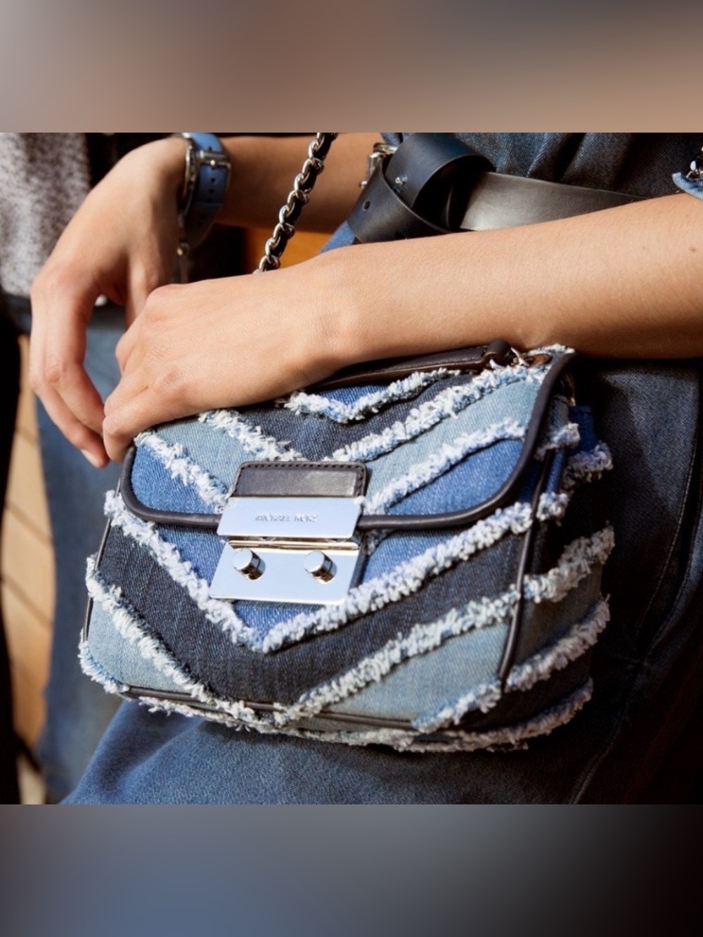Michael Kors Sloan Small Denim Chevron Bag